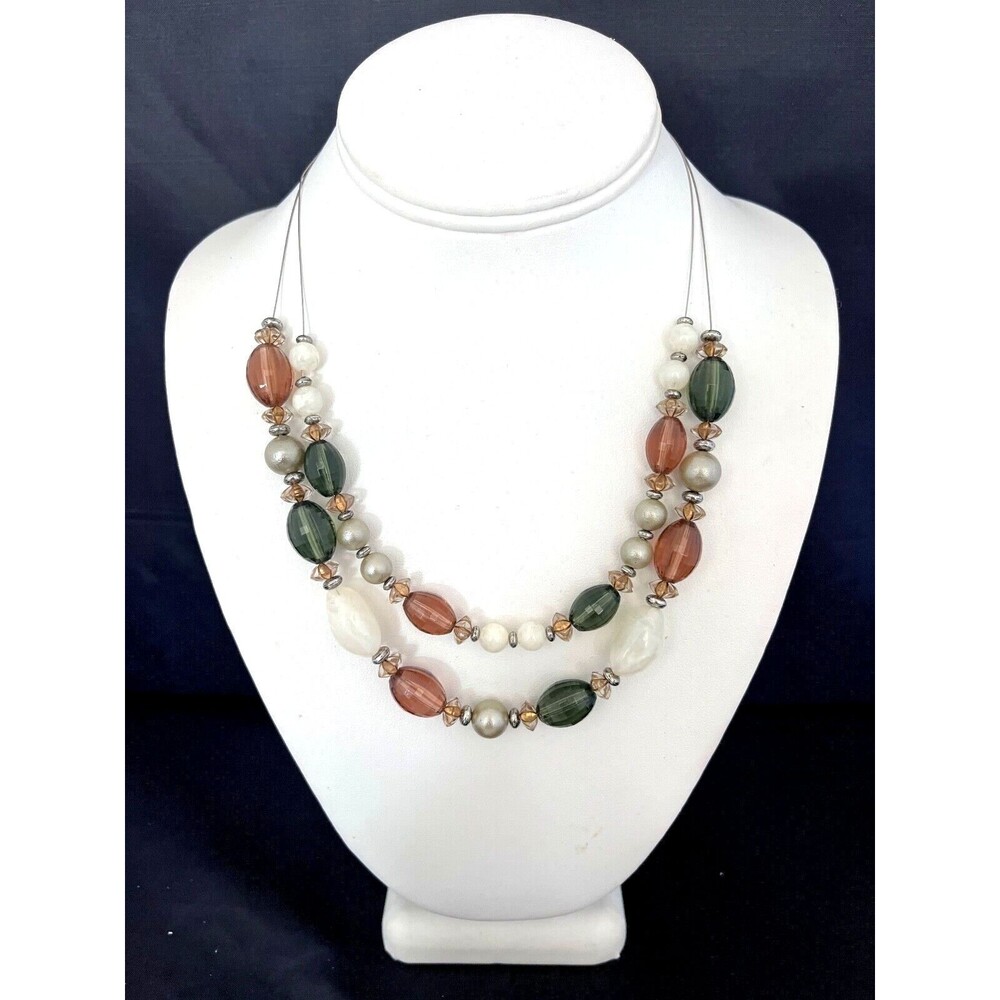 Multi Strand Beaded Necklace Glass, Lucite Faceted Bead Boho - 7G